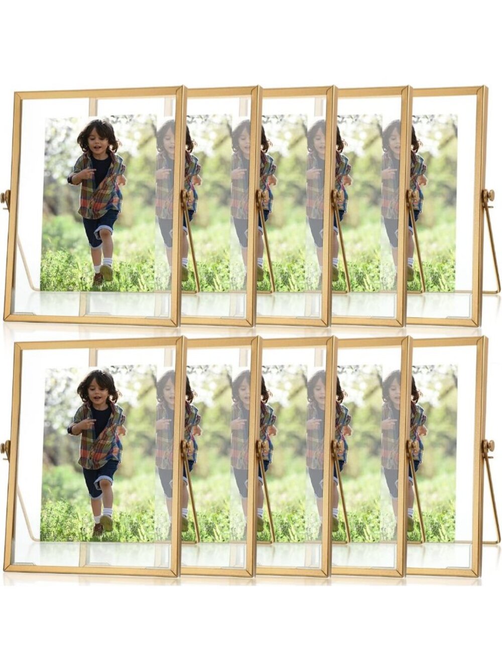 Vintage Gold Picture Frames Set of 9 - 6x8 Inch Metal Glass for Home Decor